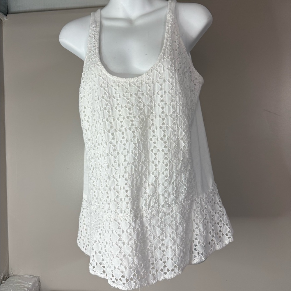 SAM+ LAVI Los Angeles size L white 100% cotton ruffle lined Blouse Women’s Top
